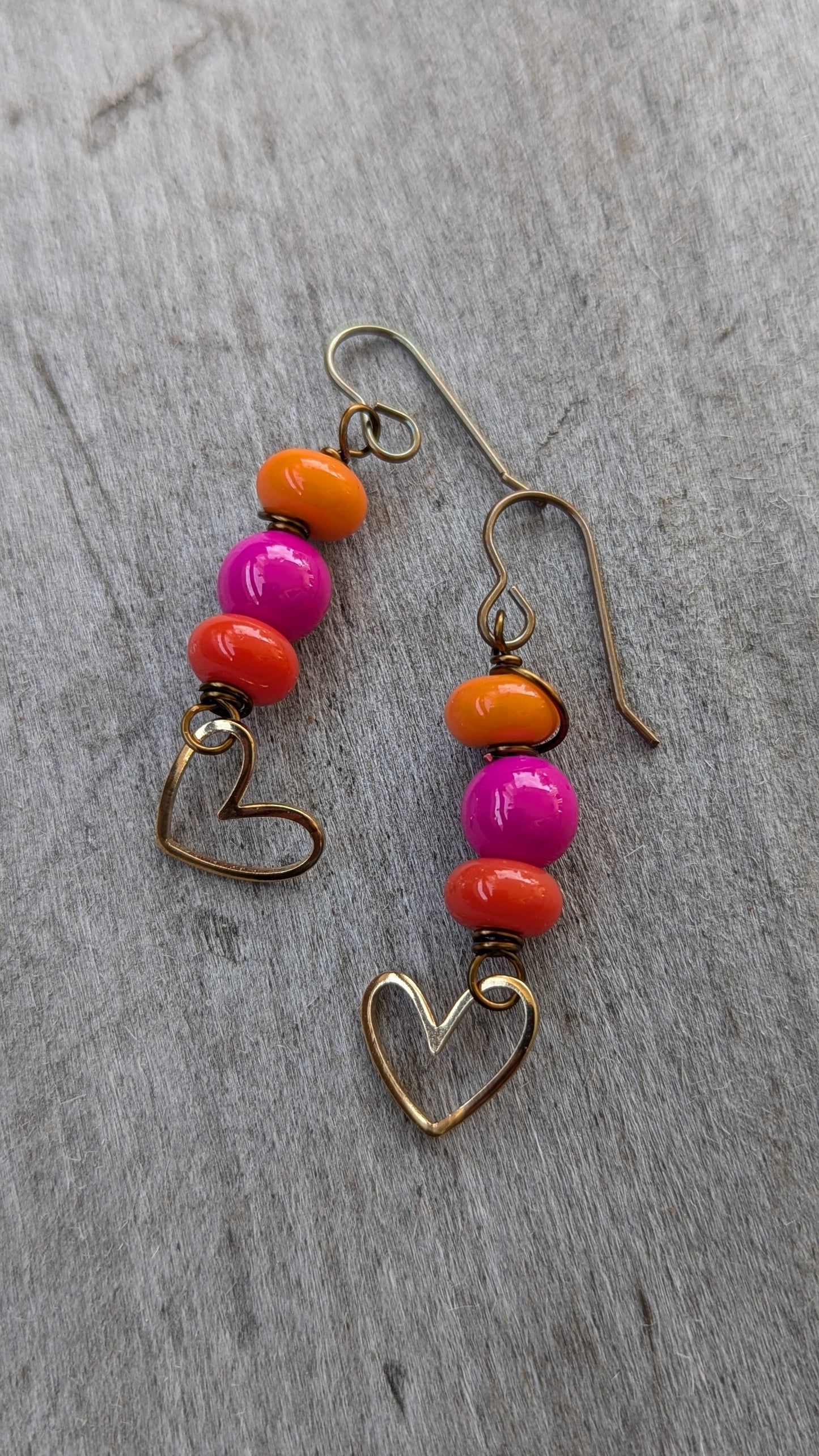 Stacked Glass with Hearts Earrings