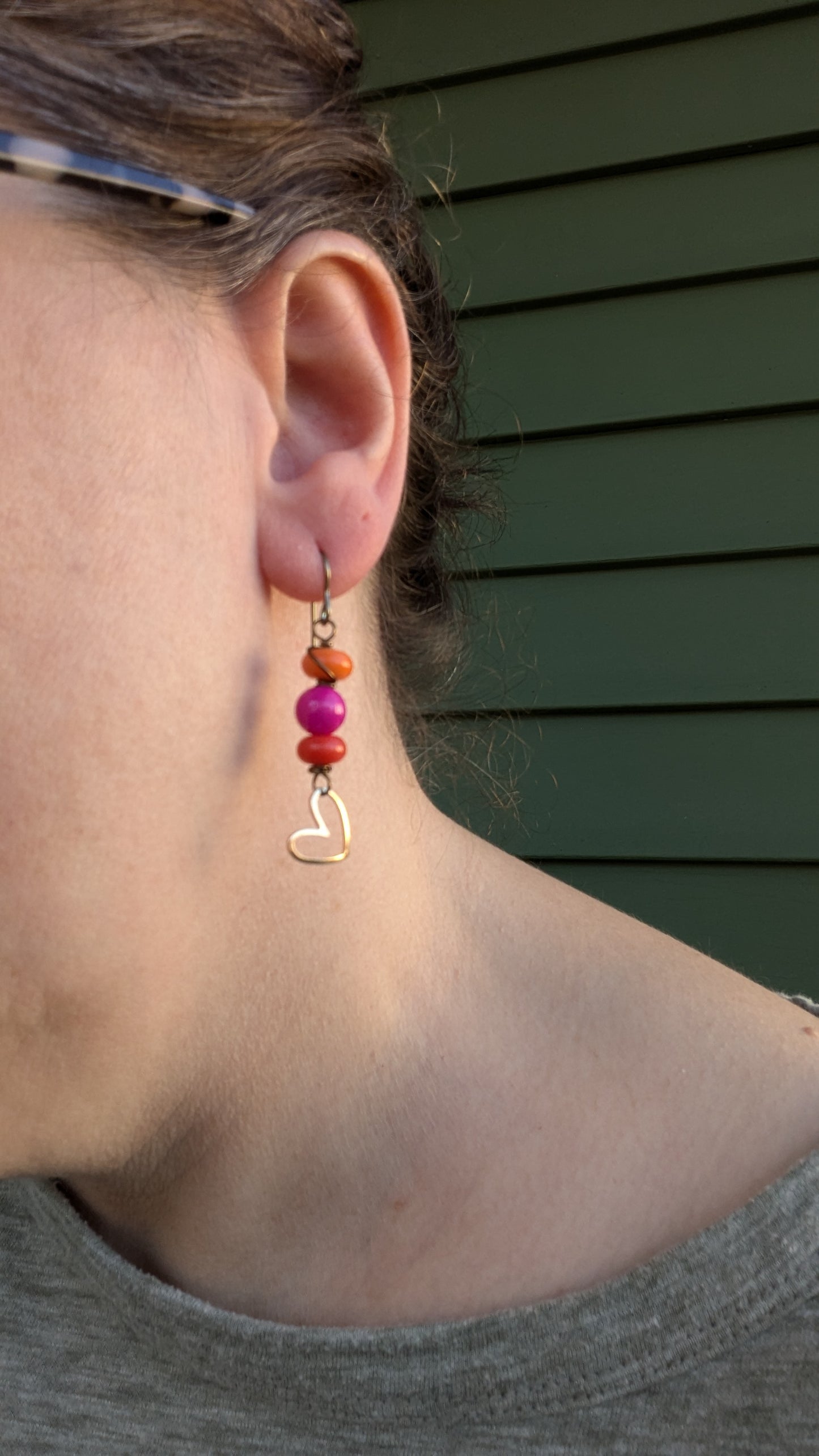 Stacked Glass with Hearts Earrings