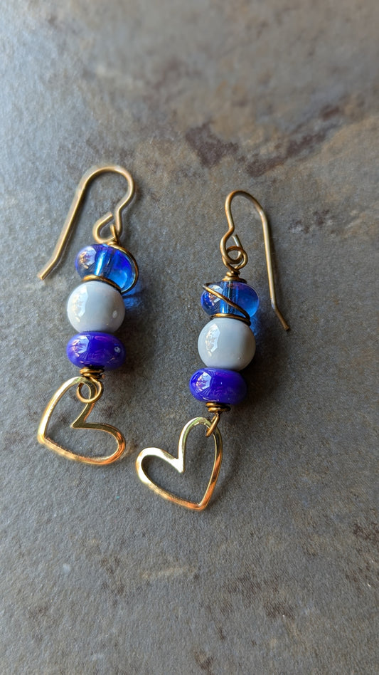 Stacked Glass with Hearts Earrings