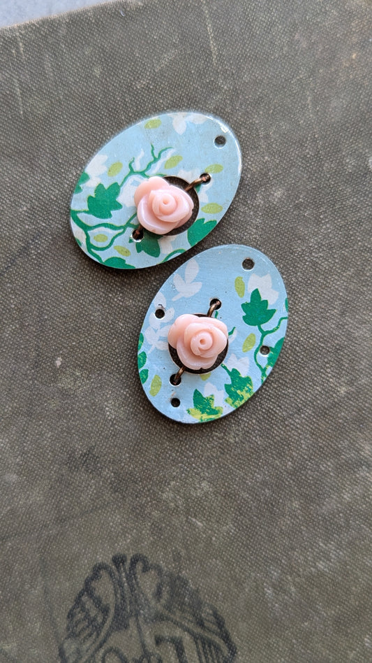 Tin Oval Charms With al flower beads