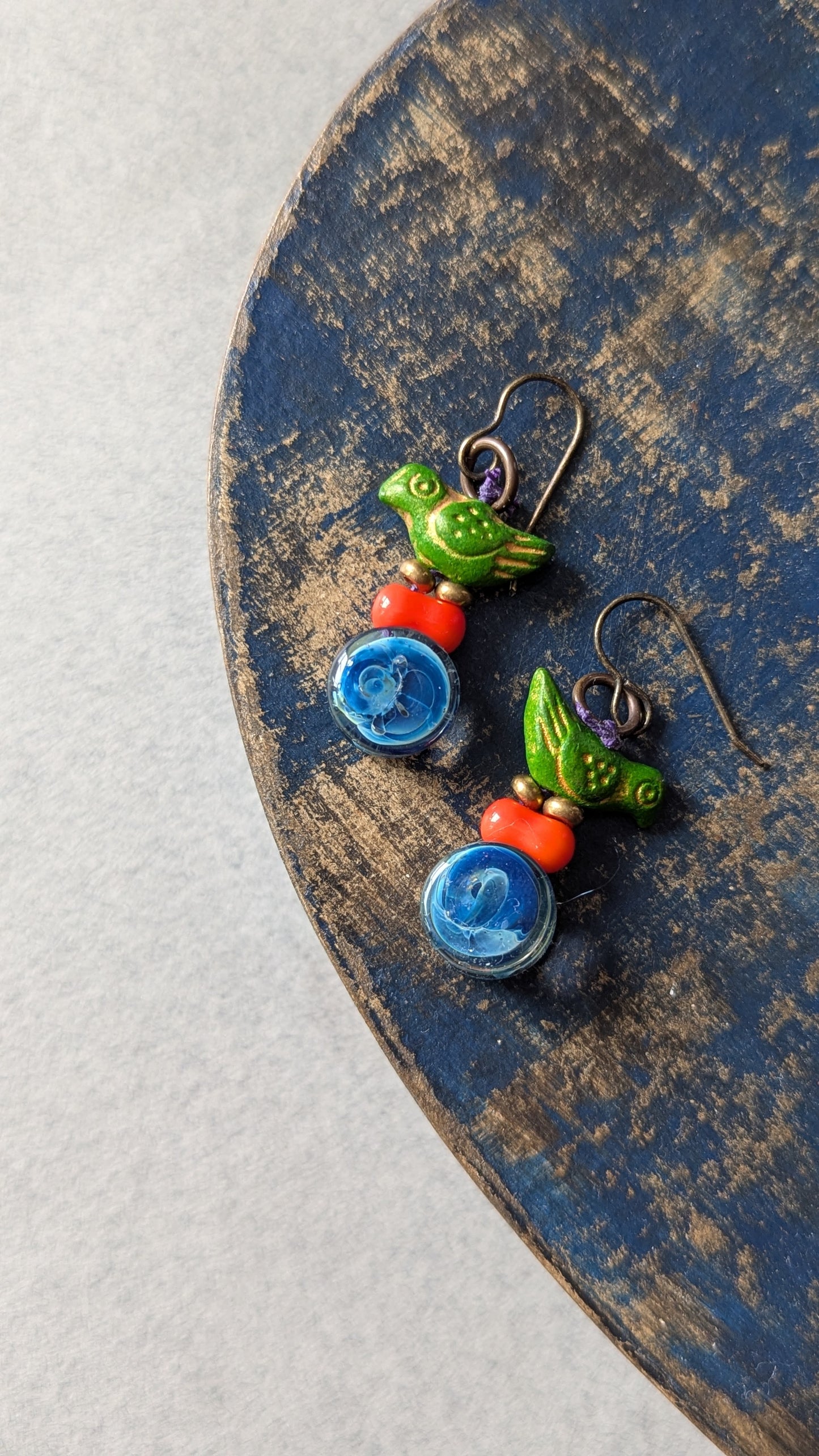 Glass Stacked Bird Earrings