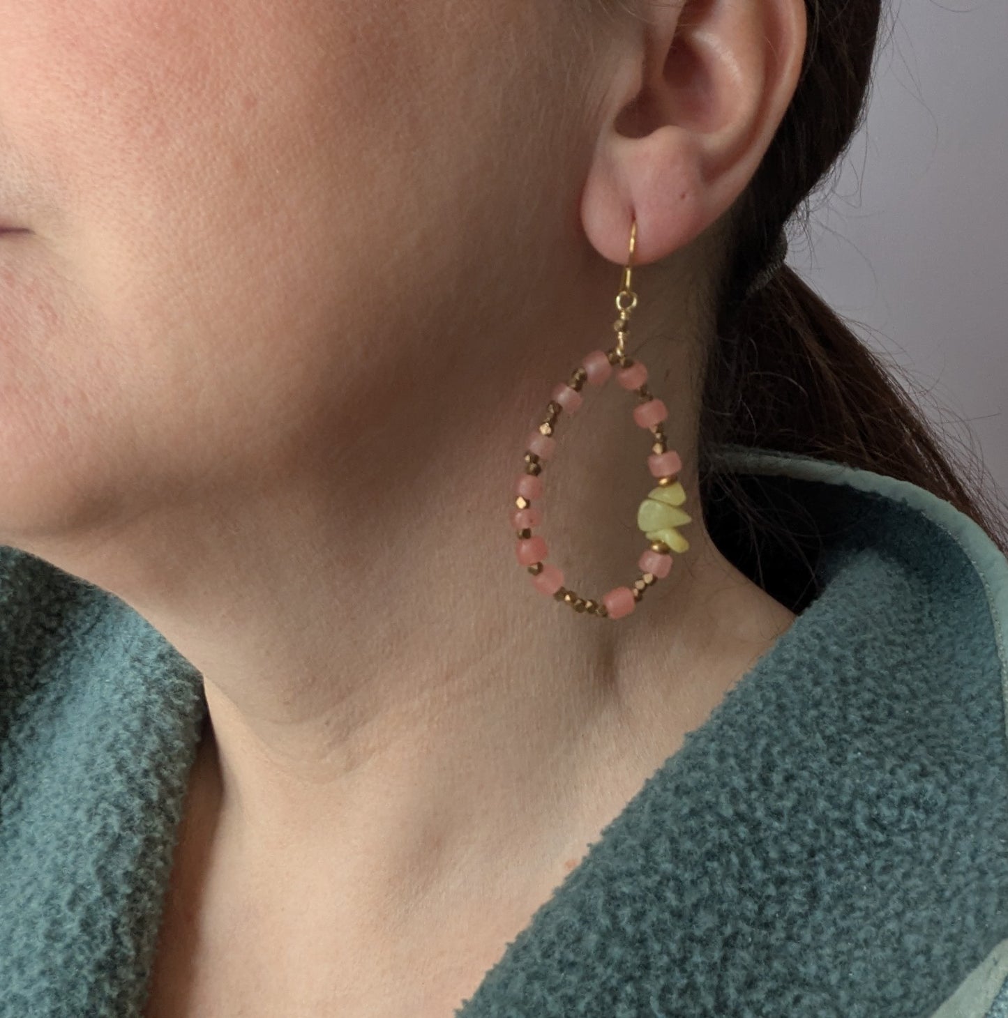 Beaded Hoop Earrings - Pink