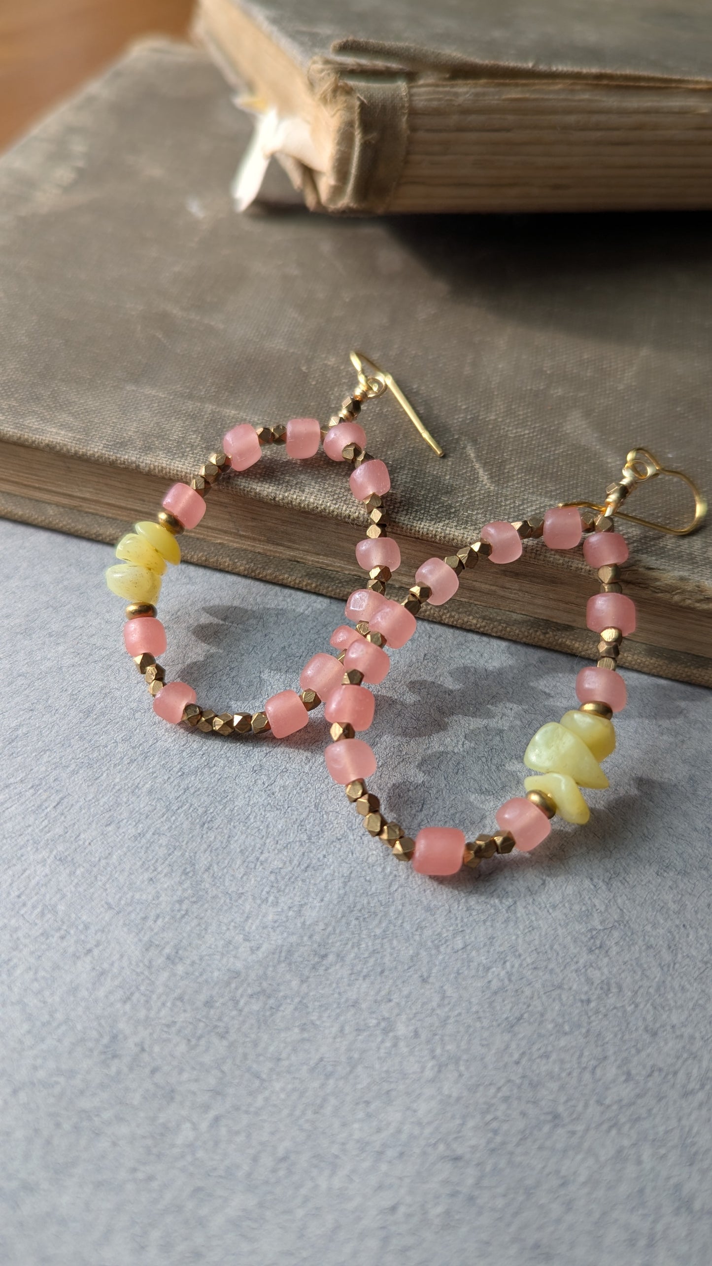 Beaded Hoop Earrings - Pink