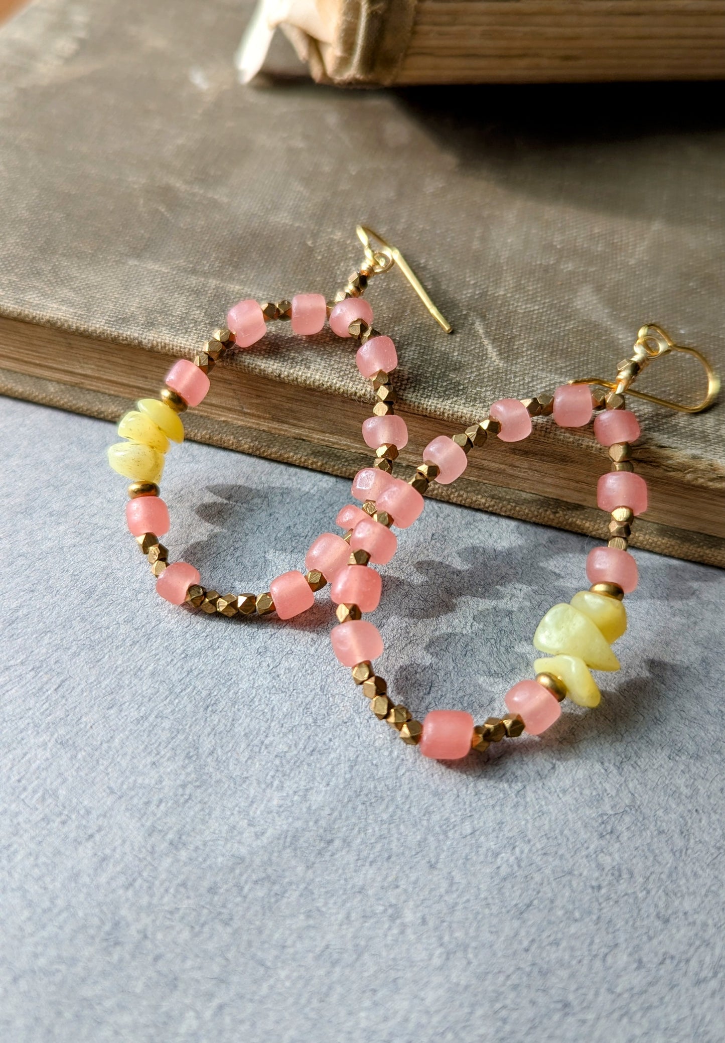 Beaded Hoop Earrings - Pink