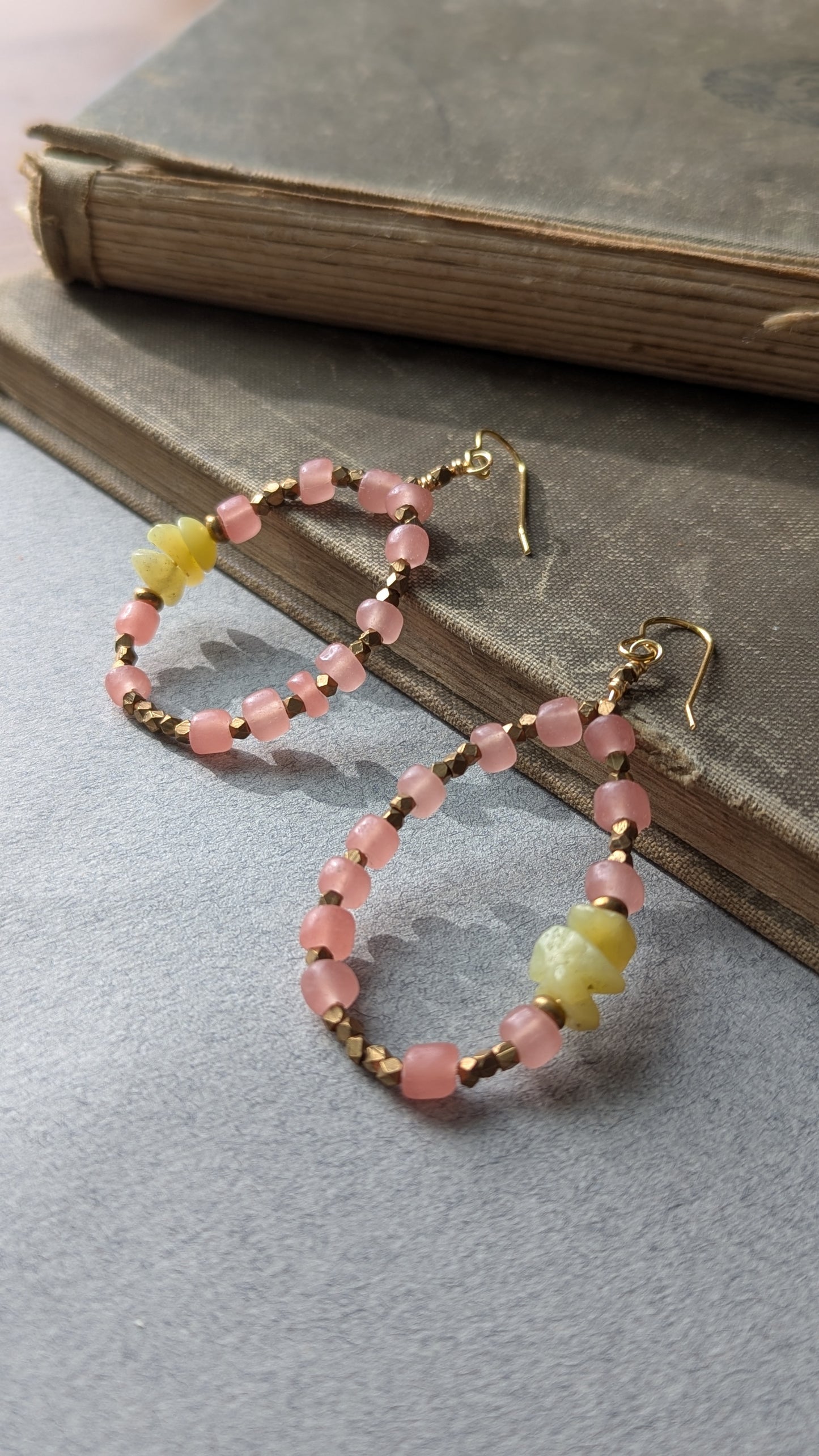 Beaded Hoop Earrings - Pink