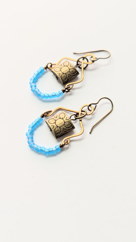 Seed Bead and Hammered Wire Earrings